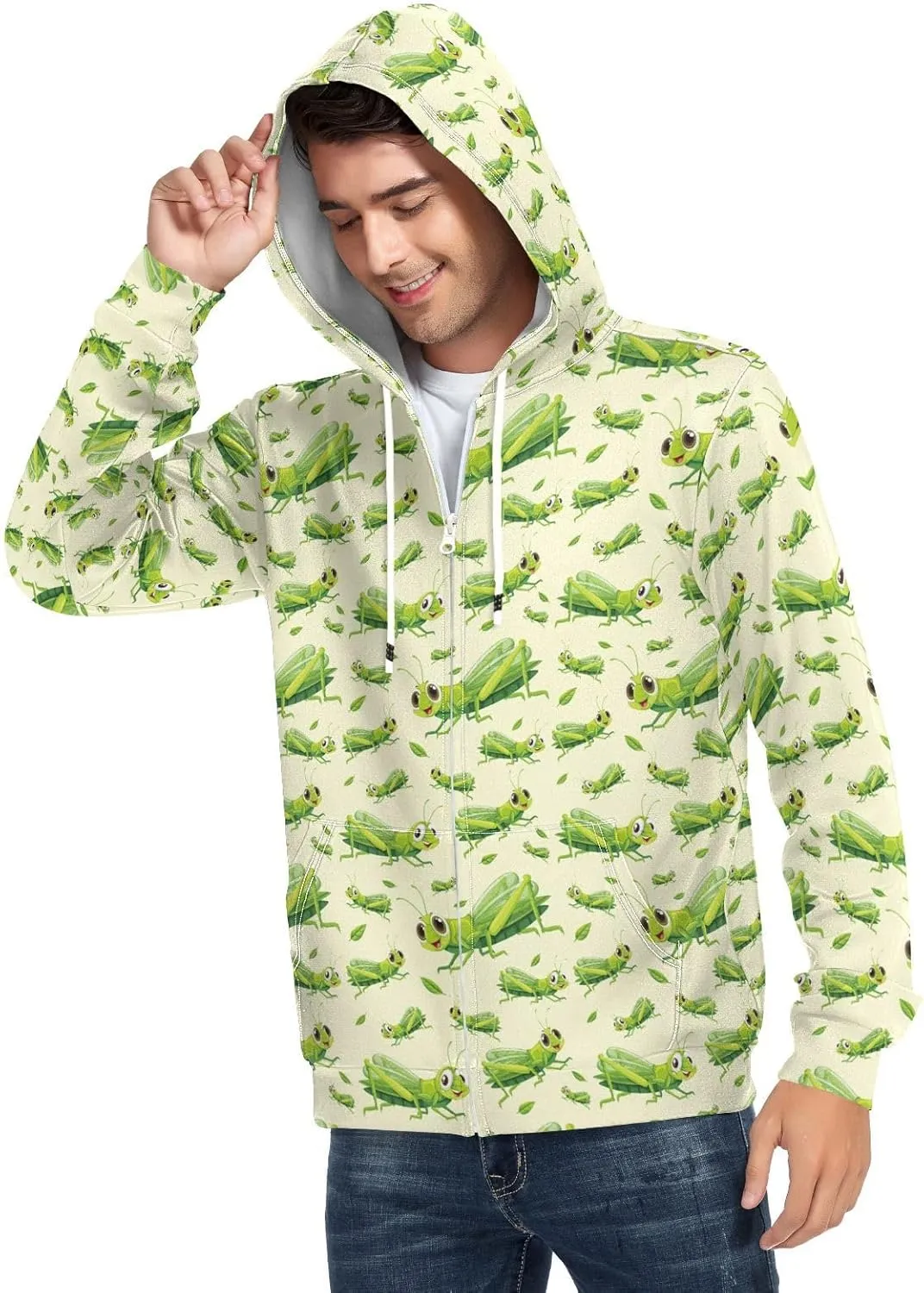 Weeds Leaf Skull Men's Quilted Lined Flannel Jacket with Hood Full-Zip Fleece Hoodie