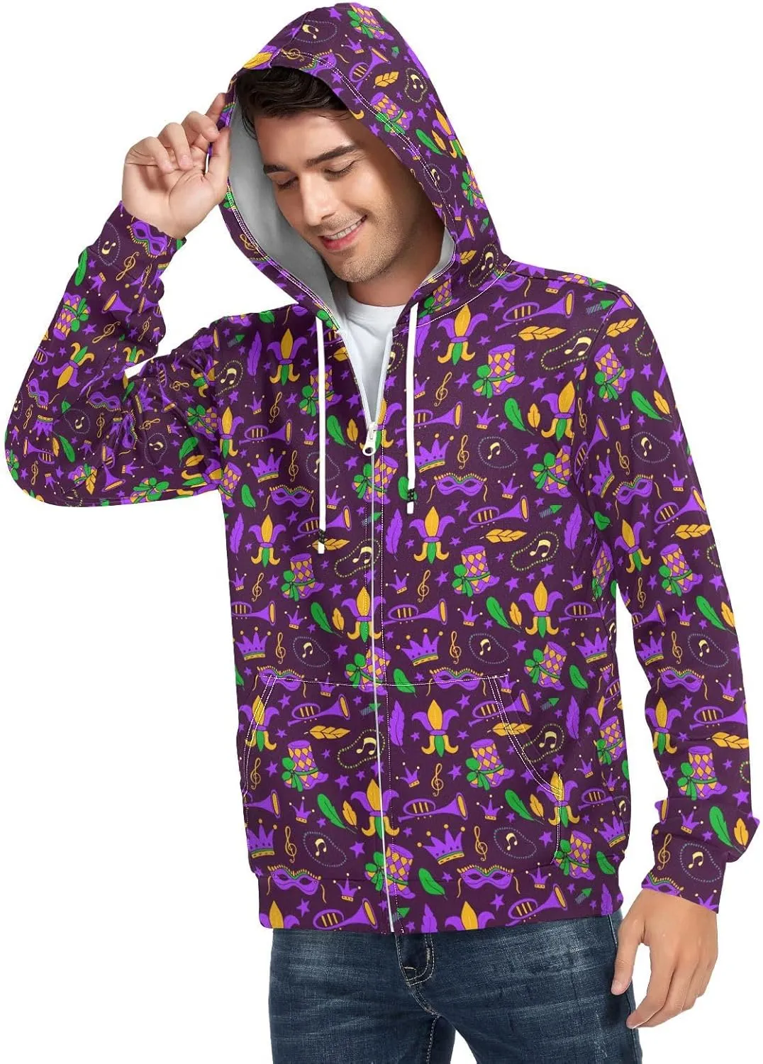 Weeds Leaf Skull Men's Quilted Lined Flannel Jacket with Hood Full-Zip Fleece Hoodie