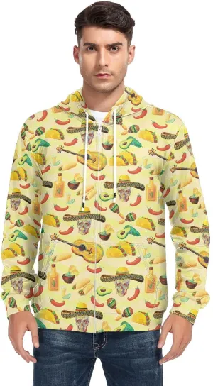 Weeds Leaf Skull Men's Quilted Lined Flannel Jacket with Hood Full-Zip Fleece Hoodie