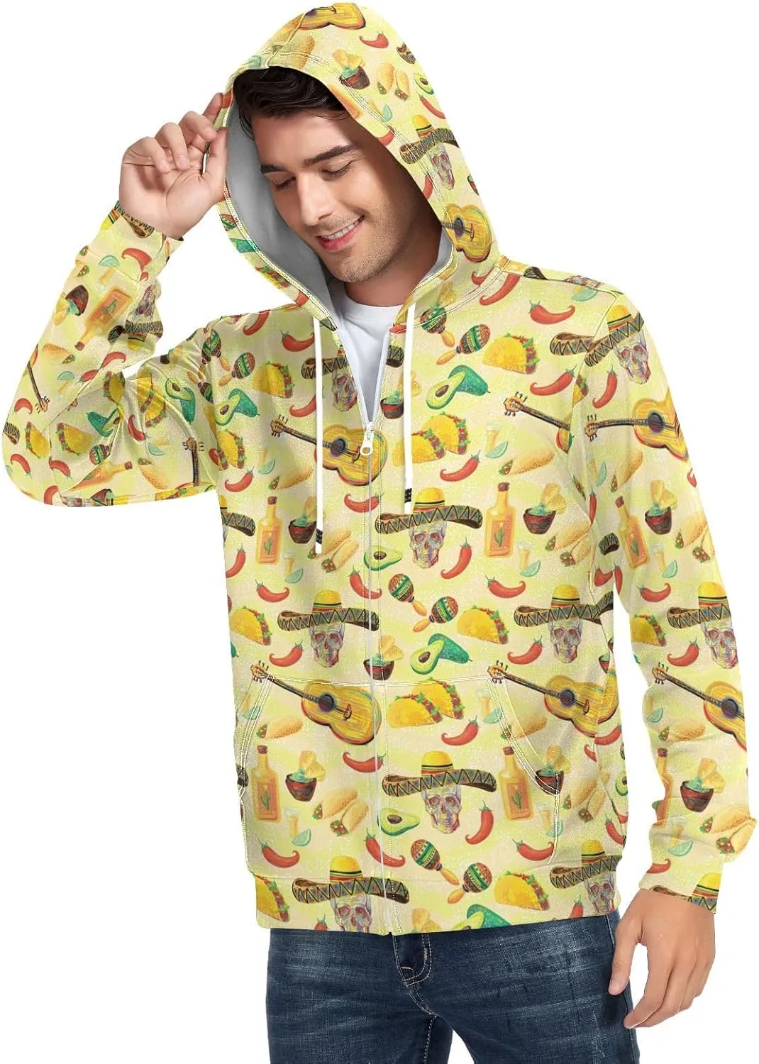 Weeds Leaf Skull Men's Quilted Lined Flannel Jacket with Hood Full-Zip Fleece Hoodie