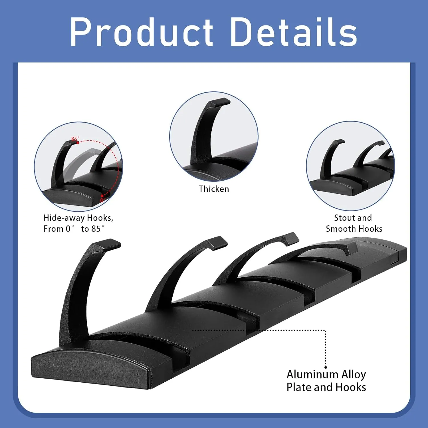 Wesiti 2 Pack Wall Mounted Coat Rack, Floating Door Wall Coat Rack with Retractable Hooks Aluminum Space Saving Hangers Hook Rail for Entryway Bathroom Hat Towel(Black)