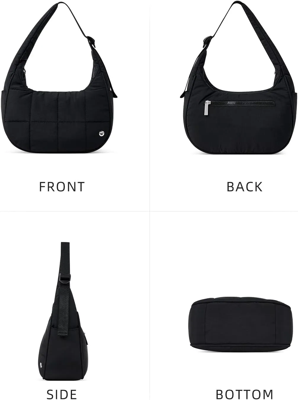 WESTBRONCO Small Puffer Crescent Shoulder Bag for Women, Nylon Quilted Shoulder Purses, Puffy Handbags with Adjustable Strap