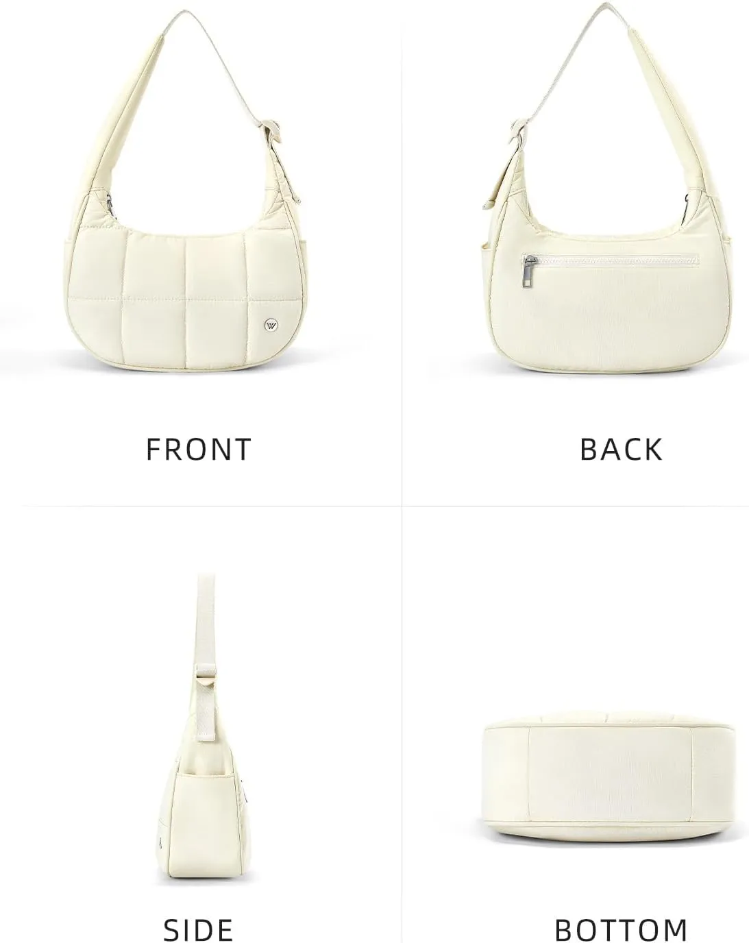 WESTBRONCO Small Puffer Crescent Shoulder Bag for Women, Nylon Quilted Shoulder Purses, Puffy Handbags with Adjustable Strap