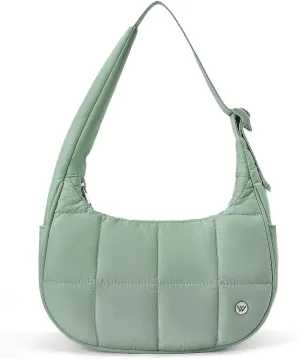WESTBRONCO Small Puffer Crescent Shoulder Bag for Women, Nylon Quilted Shoulder Purses, Puffy Handbags with Adjustable Strap