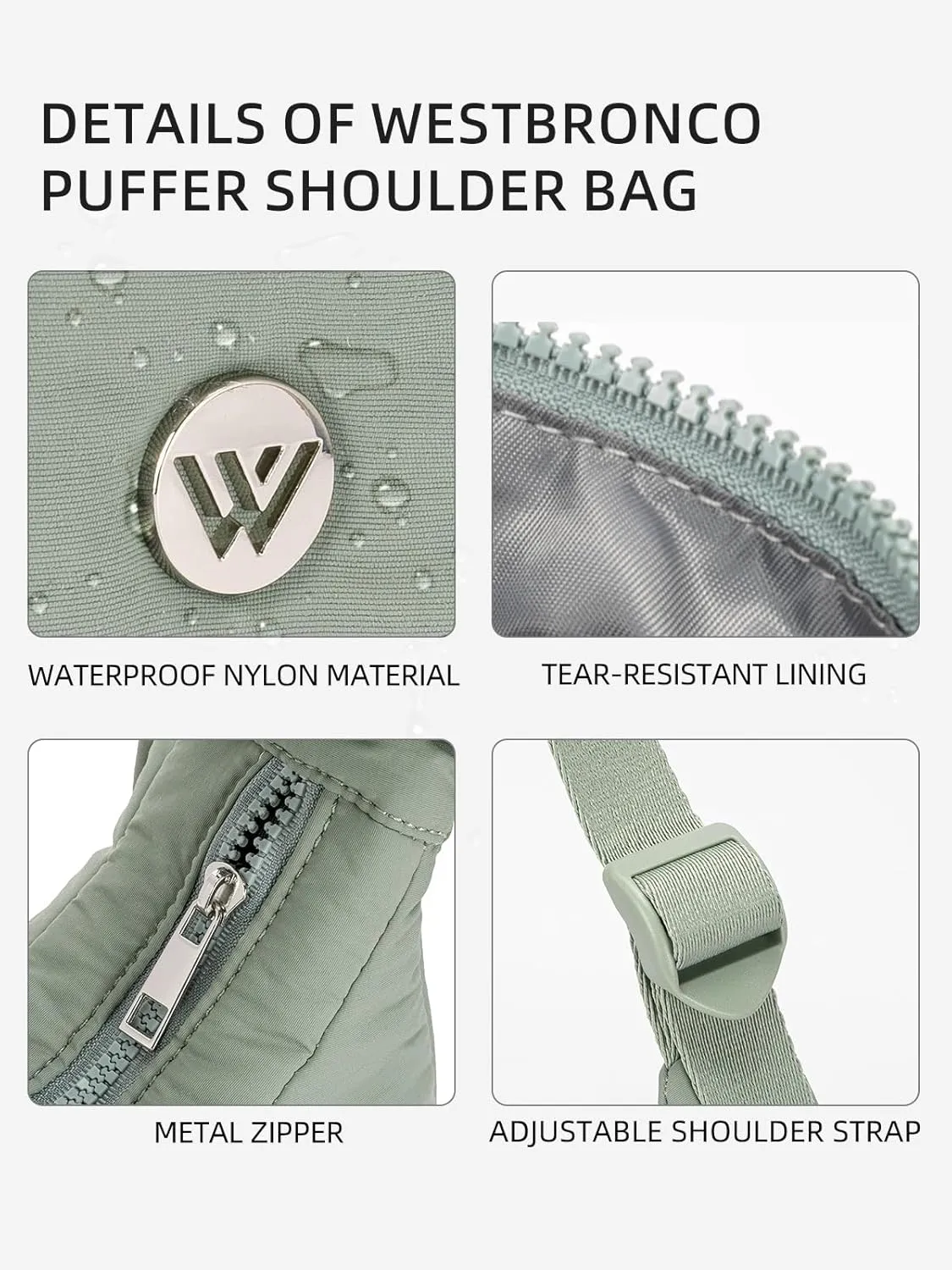 WESTBRONCO Small Puffer Crescent Shoulder Bag for Women, Nylon Quilted Shoulder Purses, Puffy Handbags with Adjustable Strap