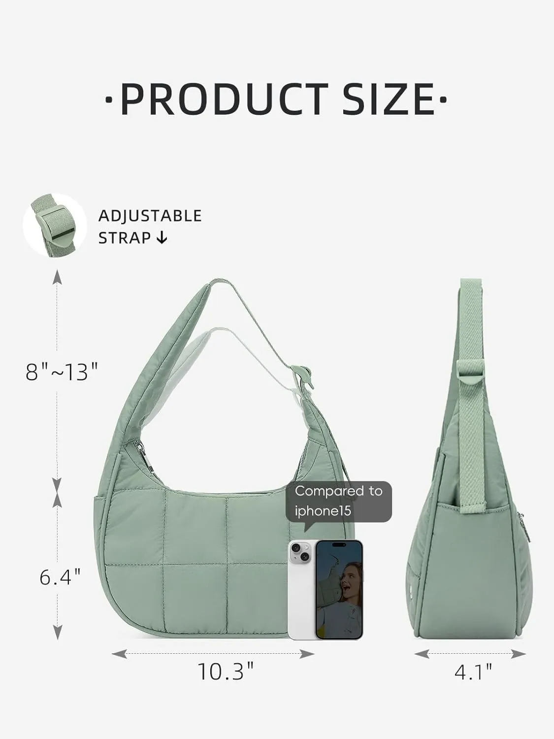 WESTBRONCO Small Puffer Crescent Shoulder Bag for Women, Nylon Quilted Shoulder Purses, Puffy Handbags with Adjustable Strap