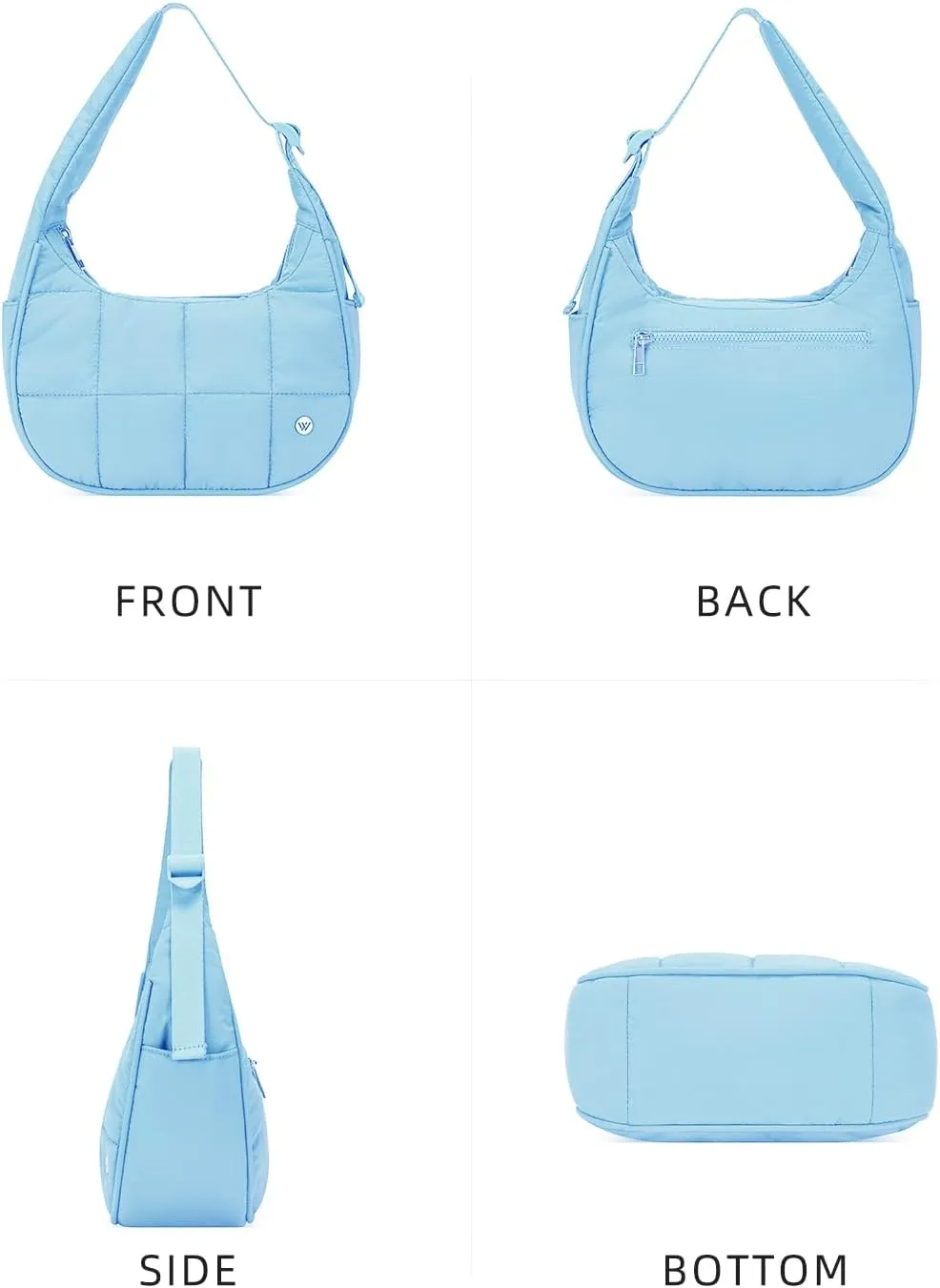 WESTBRONCO Small Puffer Crescent Shoulder Bag for Women, Nylon Quilted Shoulder Purses, Puffy Handbags with Adjustable Strap