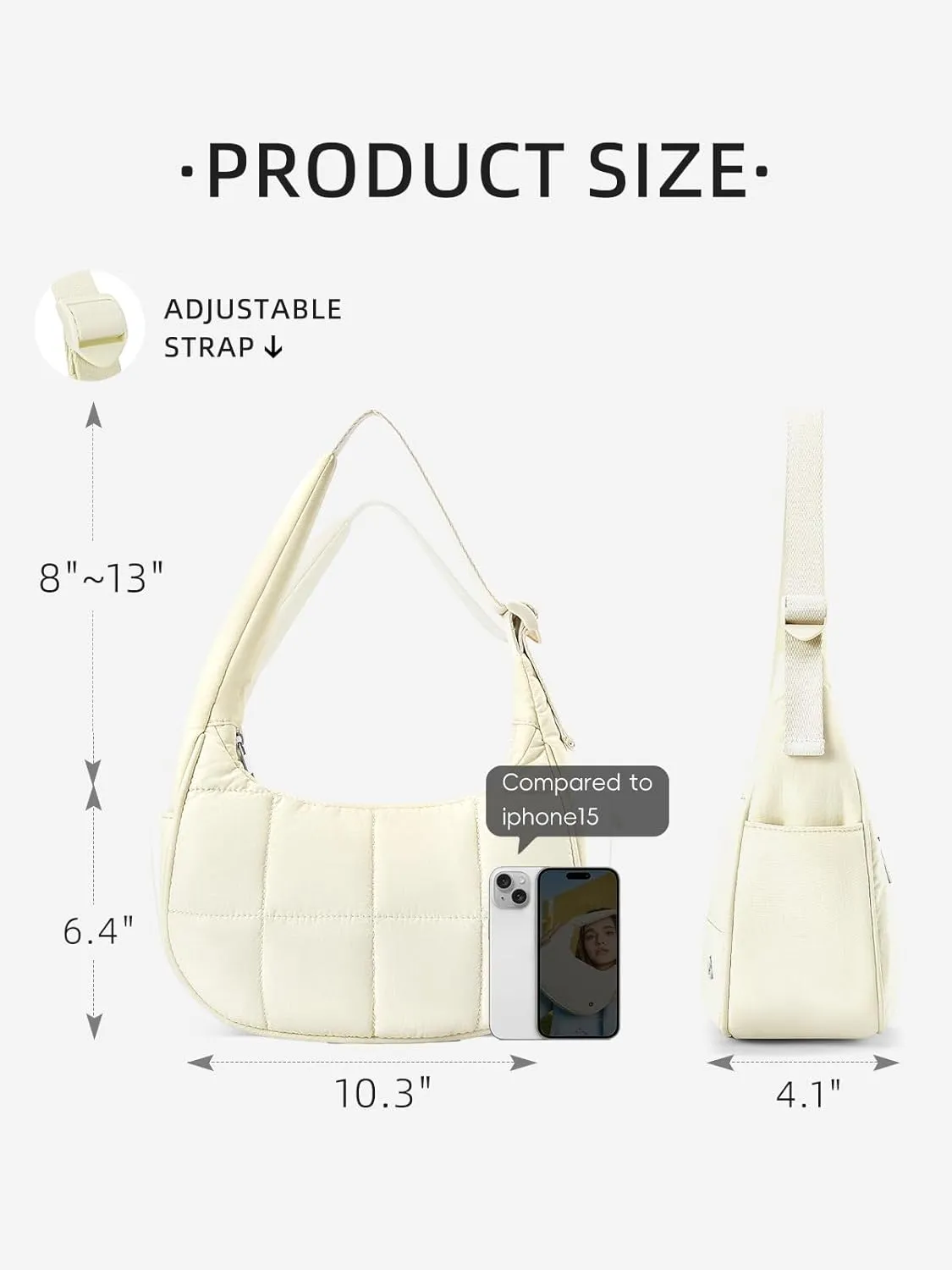 WESTBRONCO Small Puffer Crescent Shoulder Bag for Women, Nylon Quilted Shoulder Purses, Puffy Handbags with Adjustable Strap