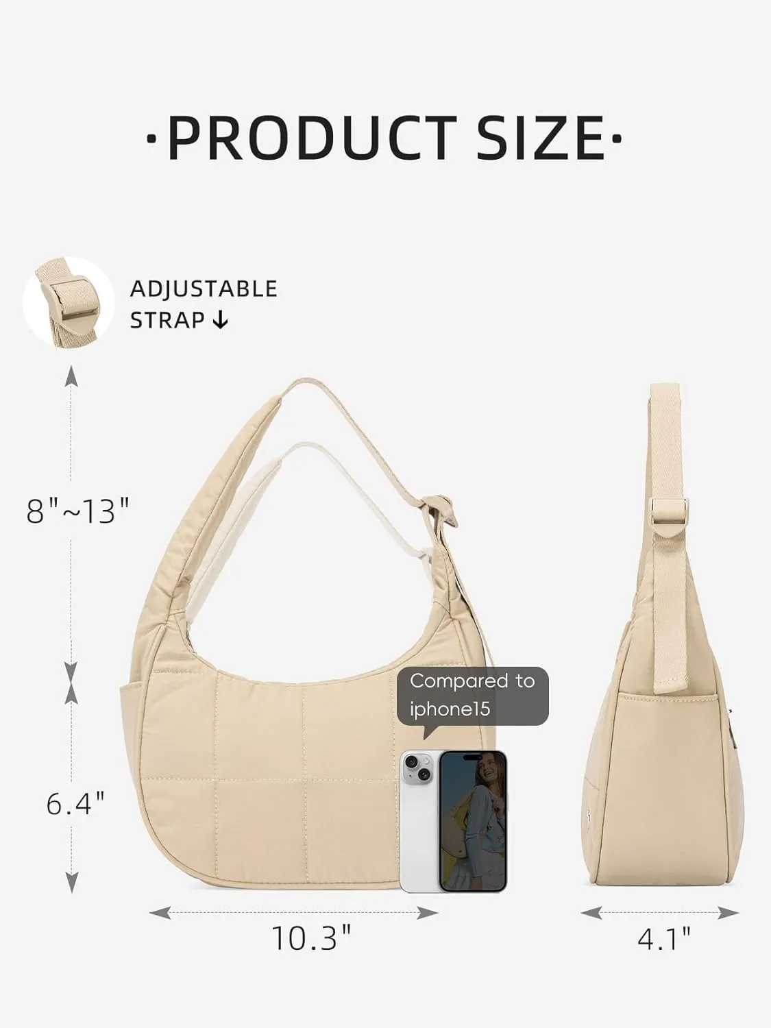 WESTBRONCO Small Puffer Crescent Shoulder Bag for Women, Nylon Quilted Shoulder Purses, Puffy Handbags with Adjustable Strap