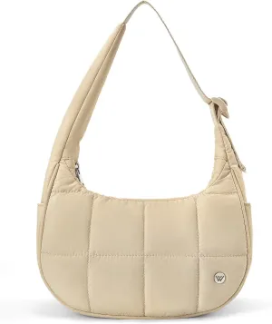 WESTBRONCO Small Puffer Crescent Shoulder Bag for Women, Nylon Quilted Shoulder Purses, Puffy Handbags with Adjustable Strap