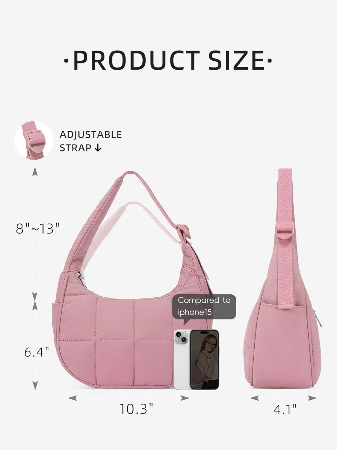 WESTBRONCO Small Puffer Crescent Shoulder Bag for Women, Nylon Quilted Shoulder Purses, Puffy Handbags with Adjustable Strap