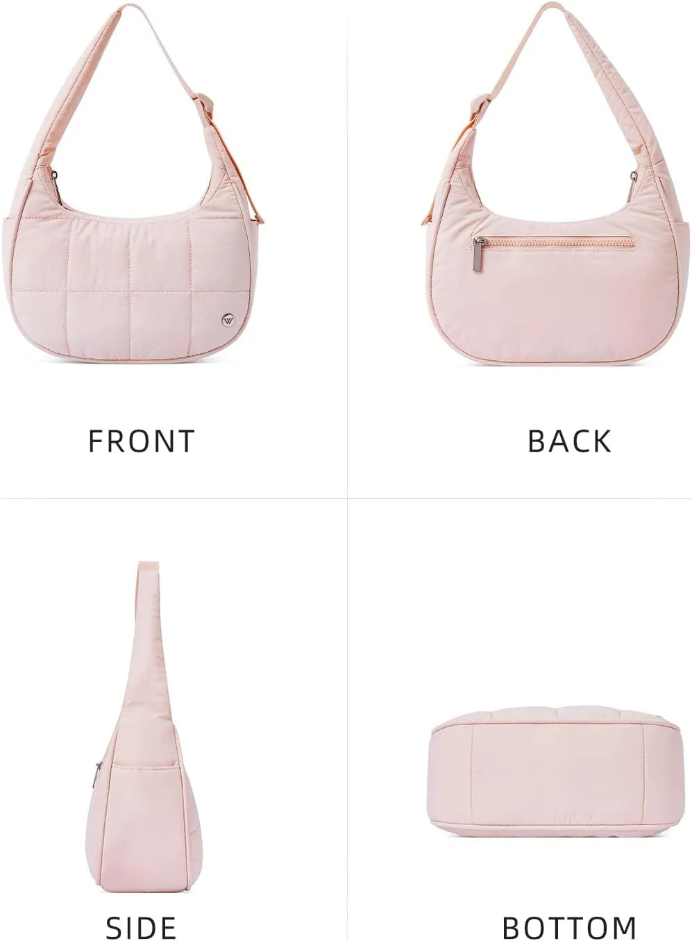 WESTBRONCO Small Puffer Crescent Shoulder Bag for Women, Nylon Quilted Shoulder Purses, Puffy Handbags with Adjustable Strap