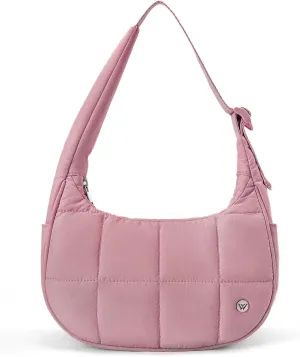 WESTBRONCO Small Puffer Crescent Shoulder Bag for Women, Nylon Quilted Shoulder Purses, Puffy Handbags with Adjustable Strap
