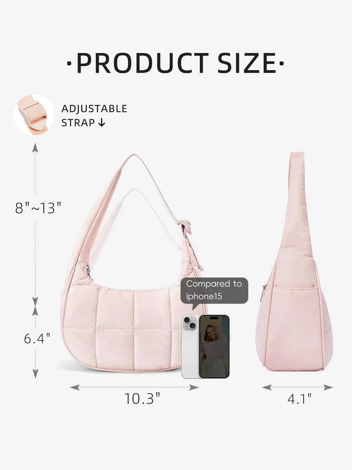 WESTBRONCO Small Puffer Crescent Shoulder Bag for Women, Nylon Quilted Shoulder Purses, Puffy Handbags with Adjustable Strap