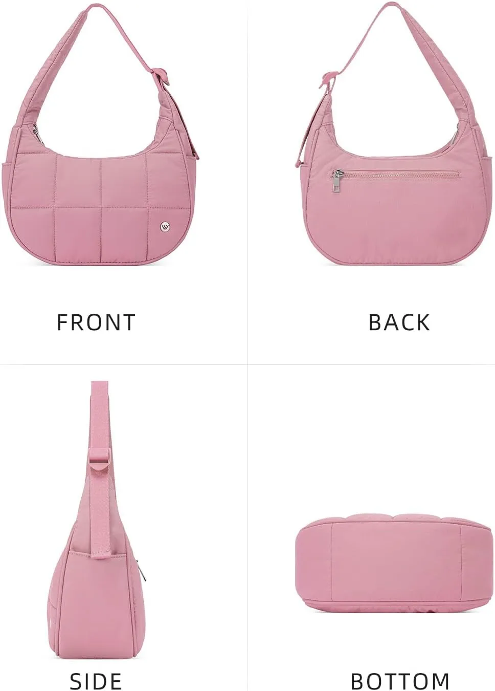 WESTBRONCO Small Puffer Crescent Shoulder Bag for Women, Nylon Quilted Shoulder Purses, Puffy Handbags with Adjustable Strap