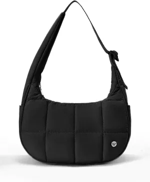 WESTBRONCO Small Puffer Crescent Shoulder Bag for Women, Nylon Quilted Shoulder Purses, Puffy Handbags with Adjustable Strap