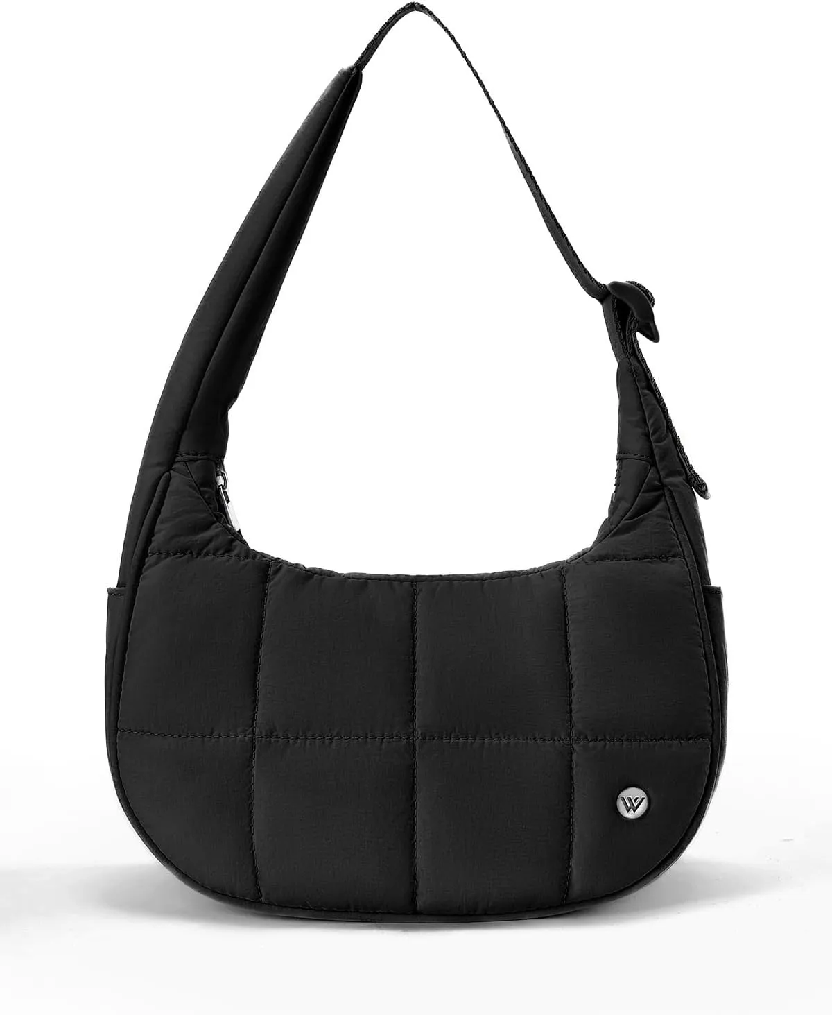 WESTBRONCO Small Puffer Crescent Shoulder Bag for Women, Nylon Quilted Shoulder Purses, Puffy Handbags with Adjustable Strap