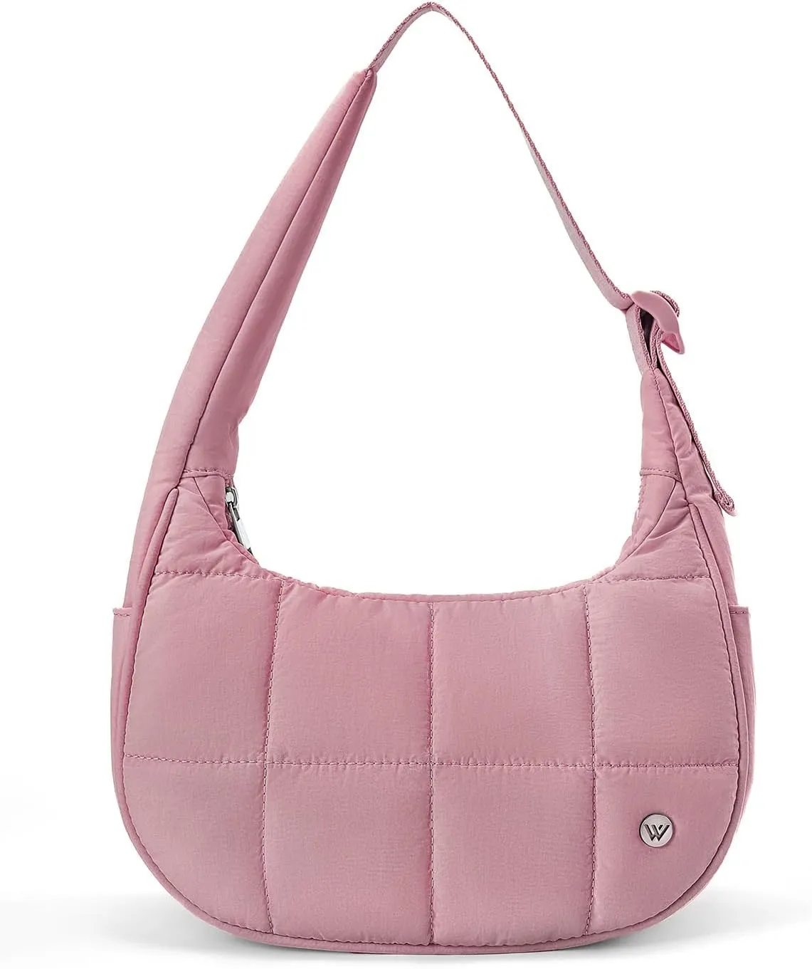 WESTBRONCO Small Puffer Crescent Shoulder Bag for Women, Nylon Quilted Shoulder Purses, Puffy Handbags with Adjustable Strap