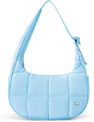 WESTBRONCO Small Puffer Crescent Shoulder Bag for Women, Nylon Quilted Shoulder Purses, Puffy Handbags with Adjustable Strap