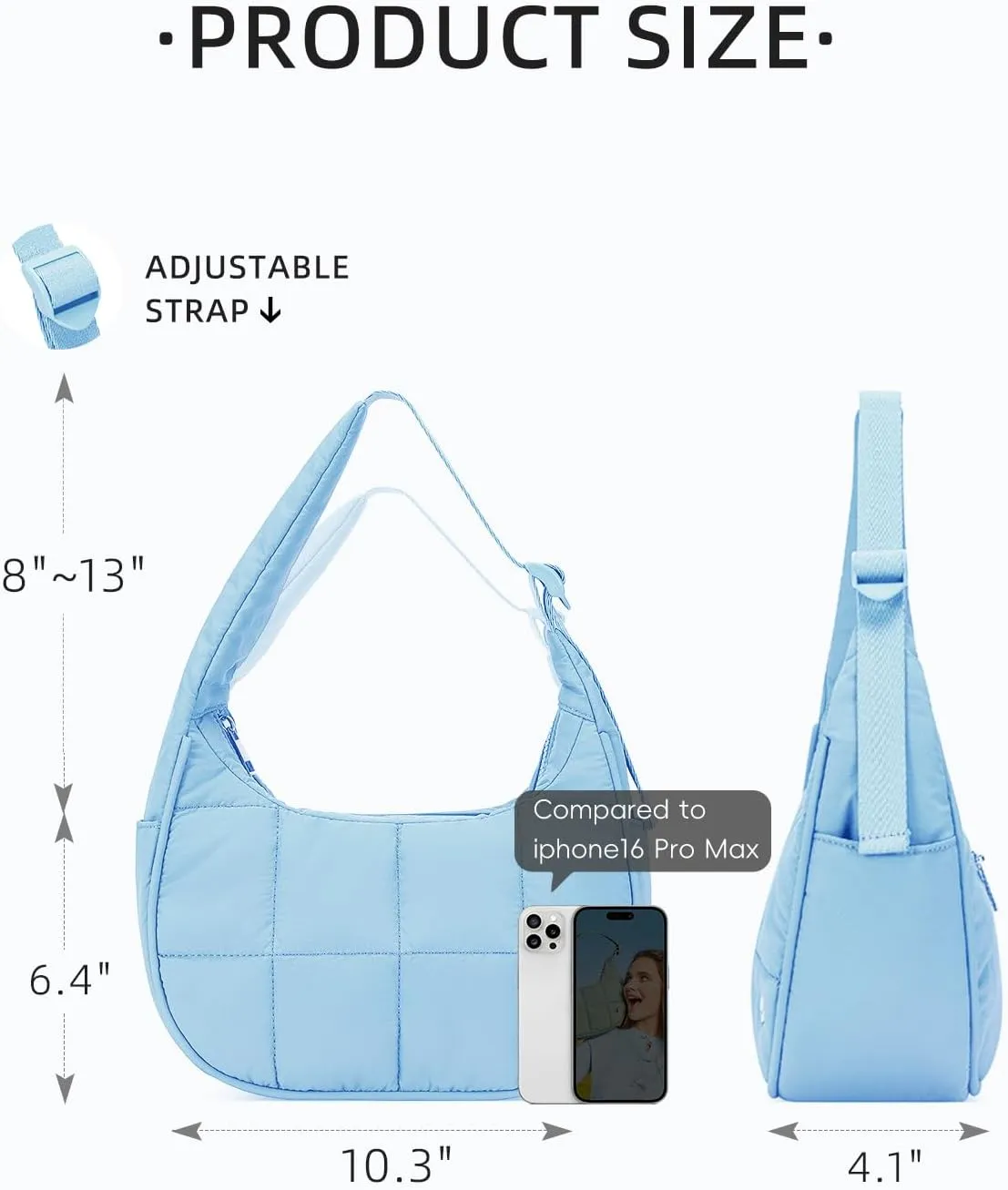 WESTBRONCO Small Puffer Crescent Shoulder Bag for Women, Nylon Quilted Shoulder Purses, Puffy Handbags with Adjustable Strap