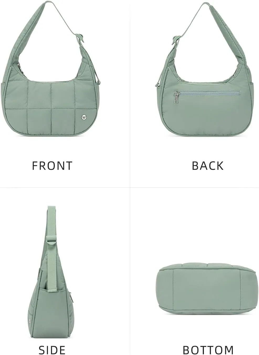 WESTBRONCO Small Puffer Crescent Shoulder Bag for Women, Nylon Quilted Shoulder Purses, Puffy Handbags with Adjustable Strap