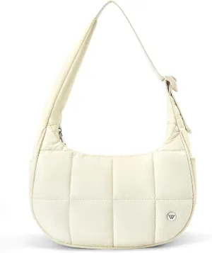 WESTBRONCO Small Puffer Crescent Shoulder Bag for Women, Nylon Quilted Shoulder Purses, Puffy Handbags with Adjustable Strap
