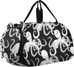 White Octopus on Black Duffel Bags for Boys Small Gym Bags for Teens Dance Bag for Girls