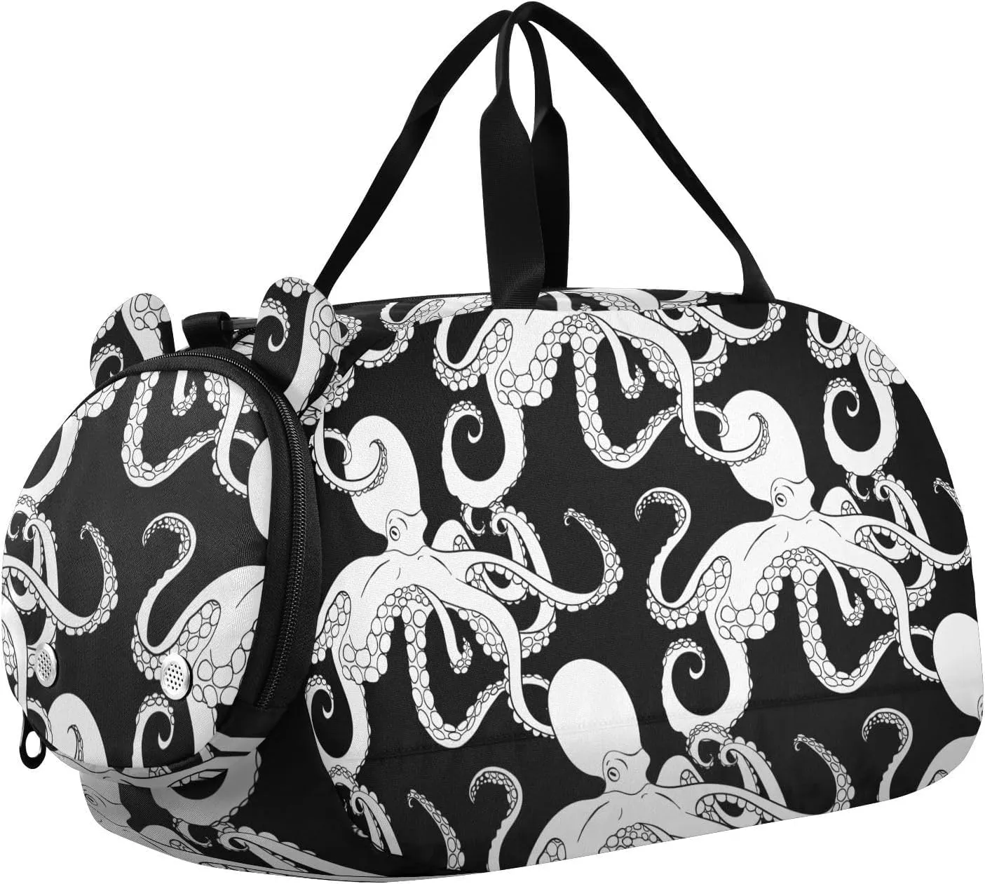 White Octopus on Black Duffel Bags for Boys Small Gym Bags for Teens Dance Bag for Girls