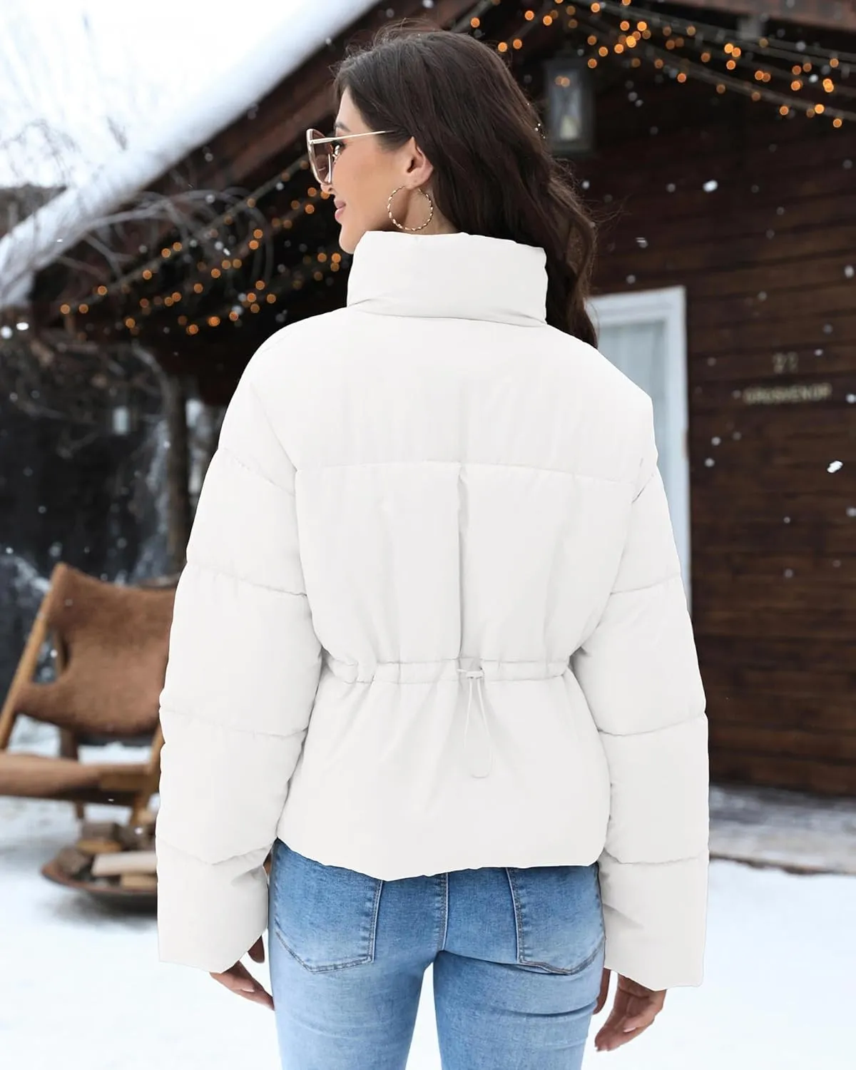 WHN Women' s Cropped Quilted Puffer Jacket Outerwear Coat Winter Warm Full Zipper Padded Jacket