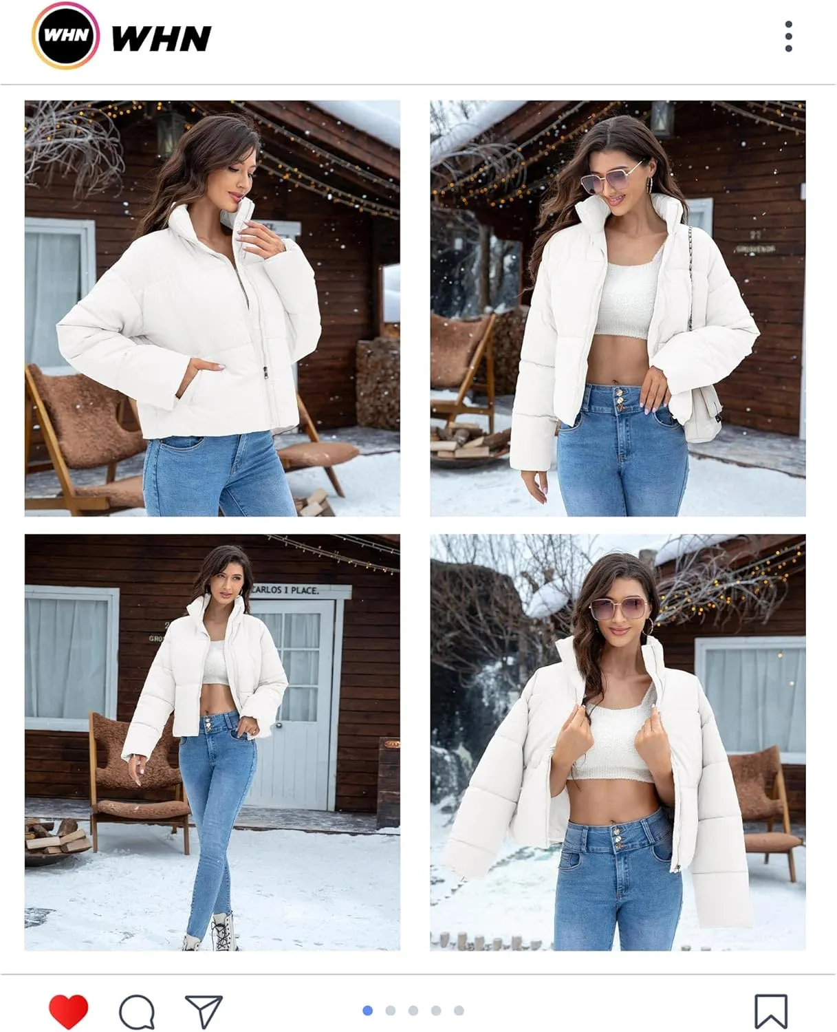 WHN Women' s Cropped Quilted Puffer Jacket Outerwear Coat Winter Warm Full Zipper Padded Jacket