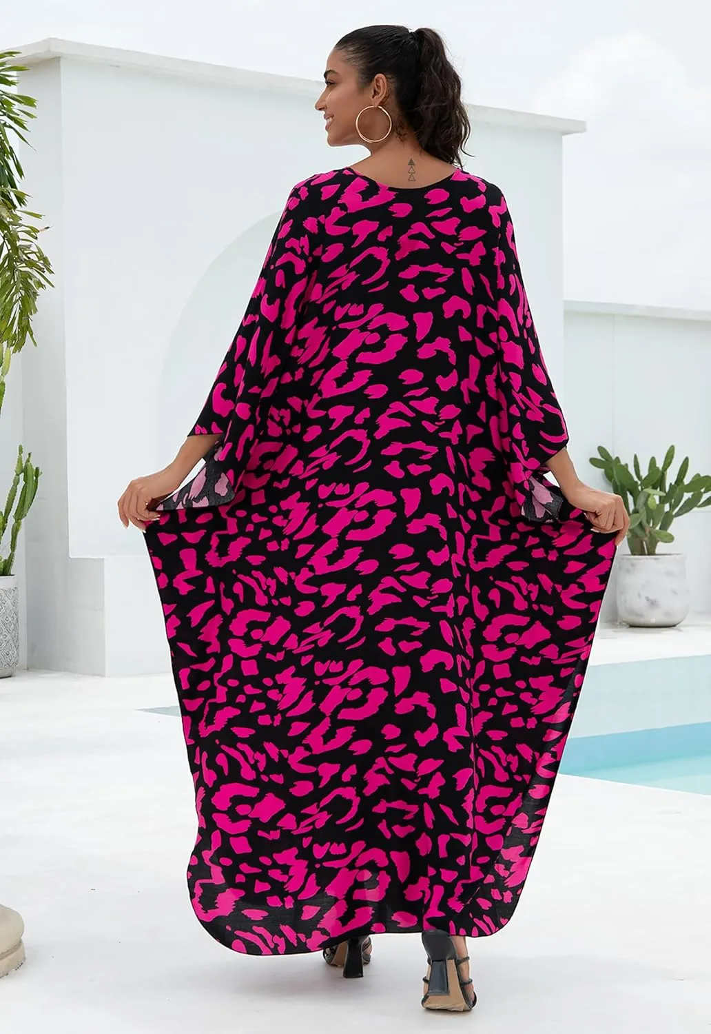 Women Animal Print Kaftan Dresses Plus Size Swimsuit Coverup 2025 Summer Bathing Suit Caftan Loungewear Beach Dress