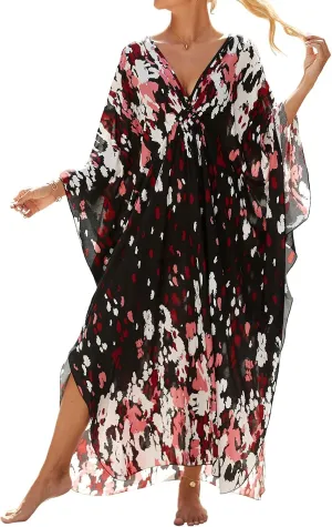 Women Animal Print Kaftan Dresses Plus Size Swimsuit Coverup 2025 Summer Bathing Suit Caftan Loungewear Beach Dress