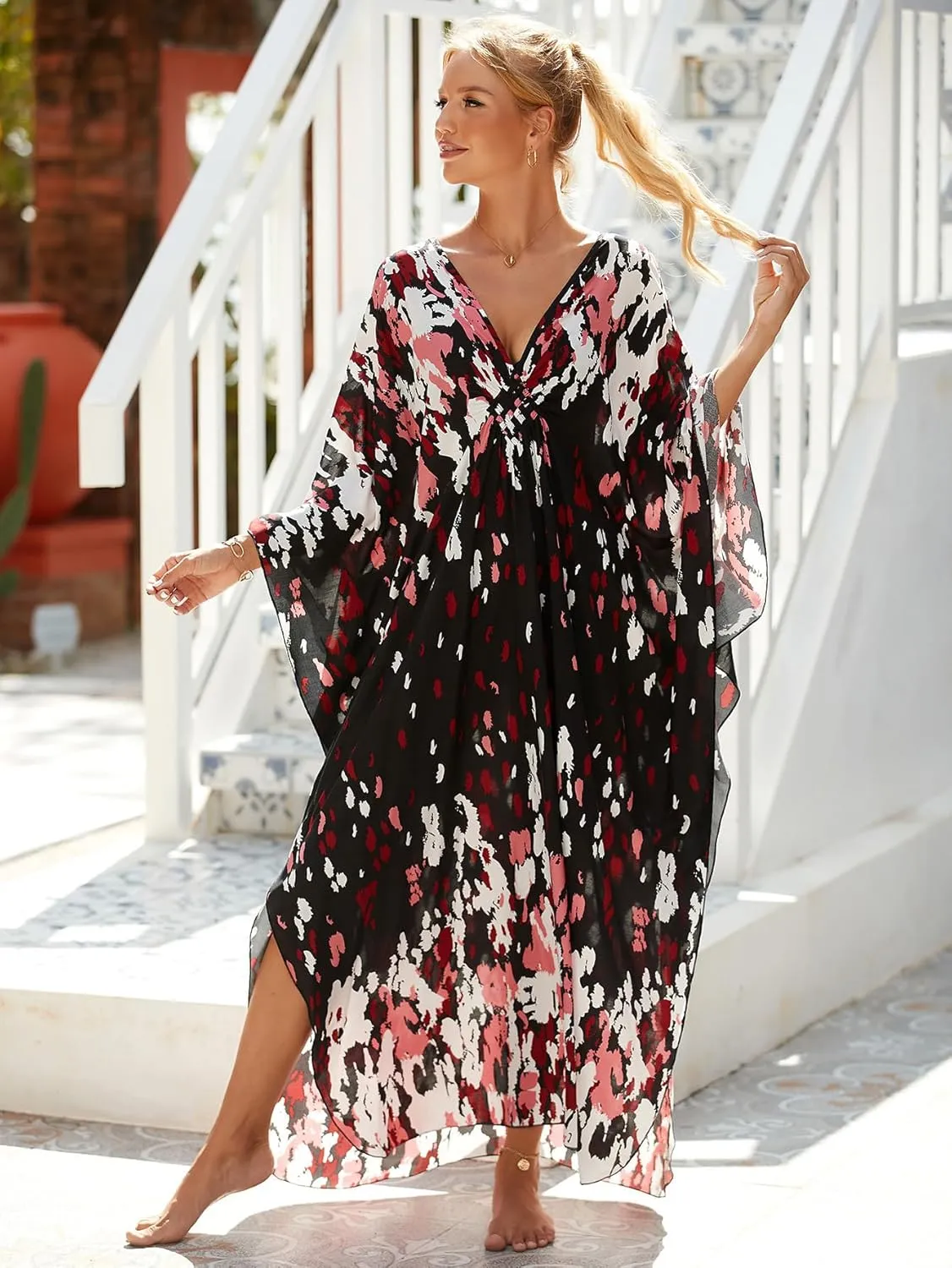Women Animal Print Kaftan Dresses Plus Size Swimsuit Coverup 2025 Summer Bathing Suit Caftan Loungewear Beach Dress