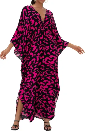 Women Animal Print Kaftan Dresses Plus Size Swimsuit Coverup 2025 Summer Bathing Suit Caftan Loungewear Beach Dress