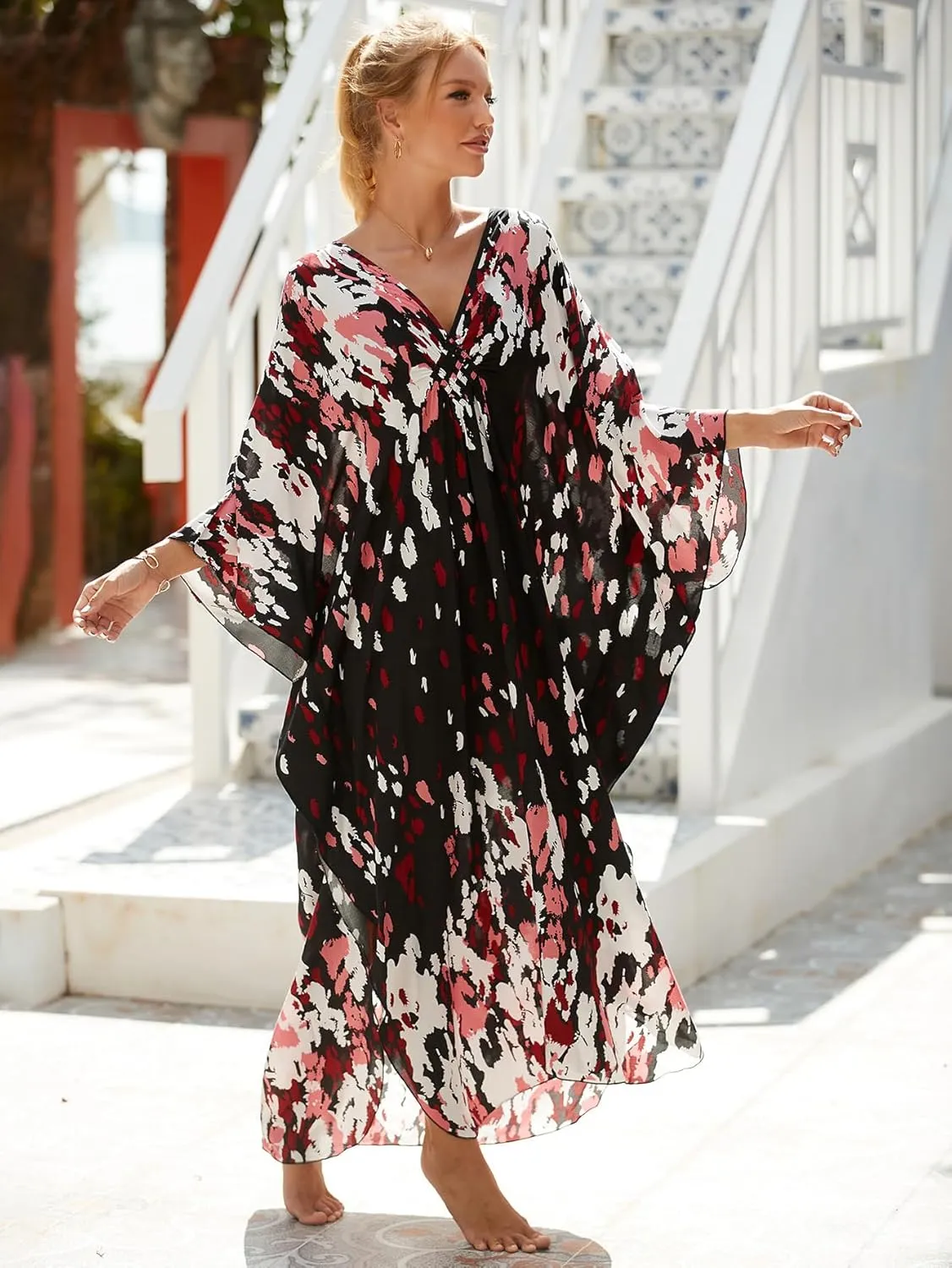 Women Animal Print Kaftan Dresses Plus Size Swimsuit Coverup 2025 Summer Bathing Suit Caftan Loungewear Beach Dress