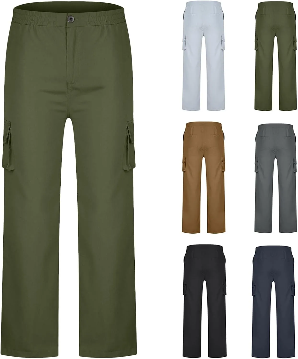 Women Cargo Pants Work Wear Solid Straight Leg Pants with Multiple Pockets Full Pants Available in Plus Size