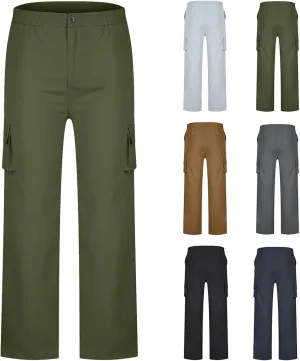 Women Cargo Pants Work Wear Solid Straight Leg Pants with Multiple Pockets Full Pants Available in Plus Size