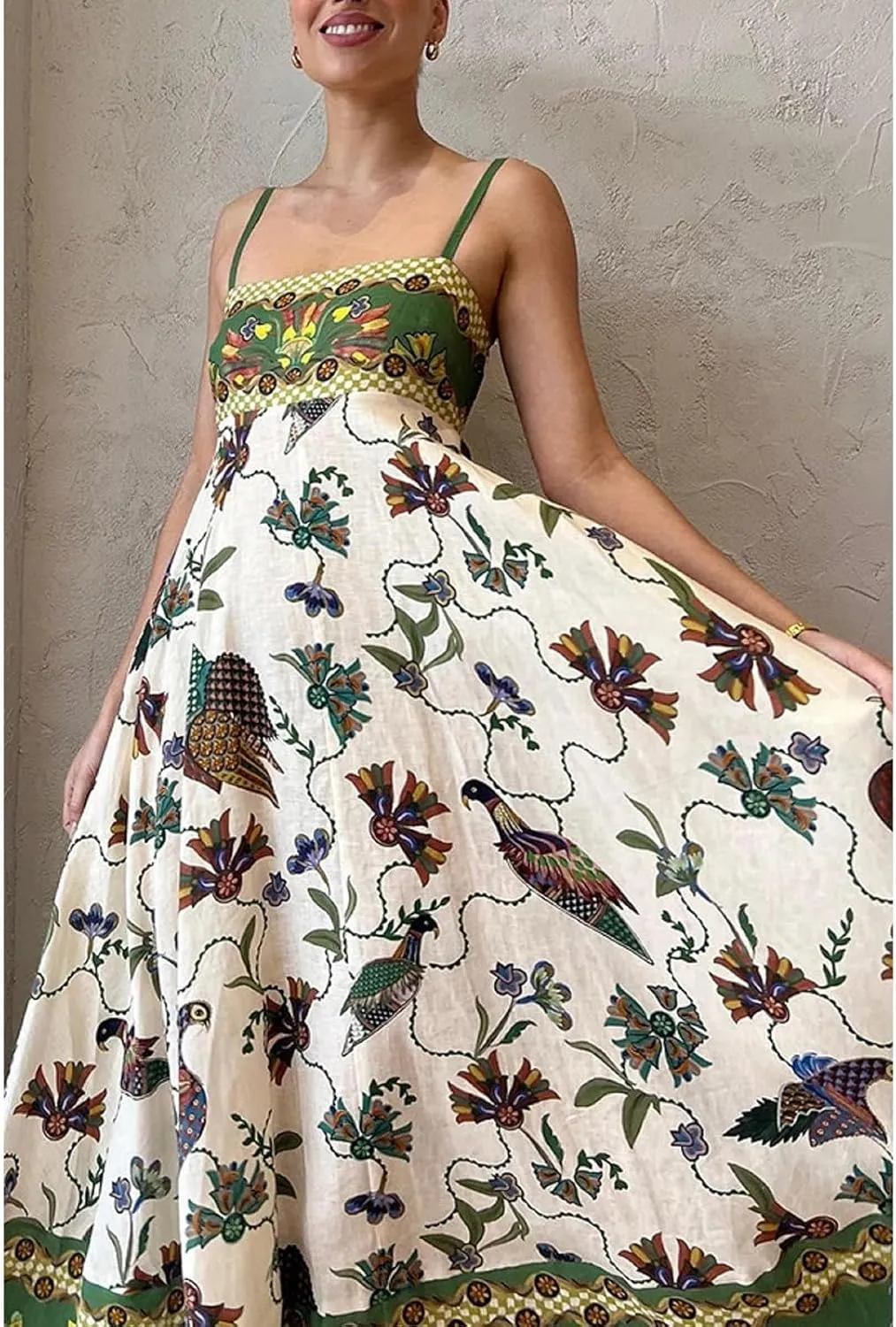 Women Dresses 2025 Cute Print Maxi Cami Dresses Sleeveless Casual Spaghetti Strap Graffiti Dress Vacation Dresses
