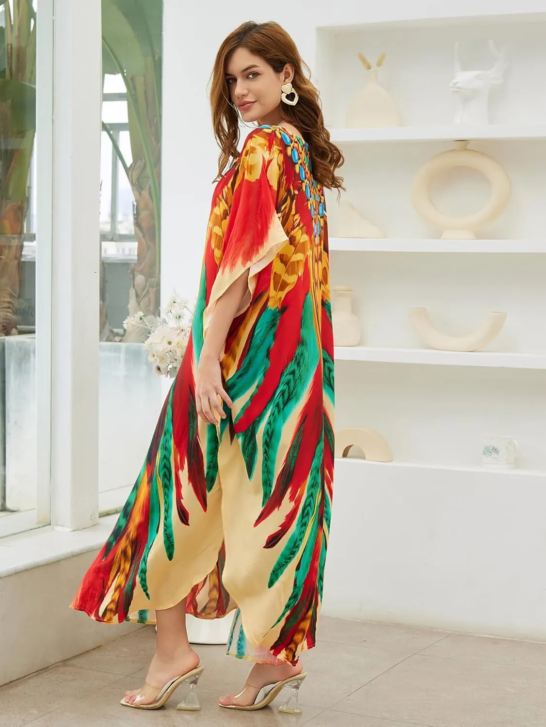 Women Elastic caftan Rayon Ethnic Print kaftans Floral Print Over Sized Caftans Lounge wear