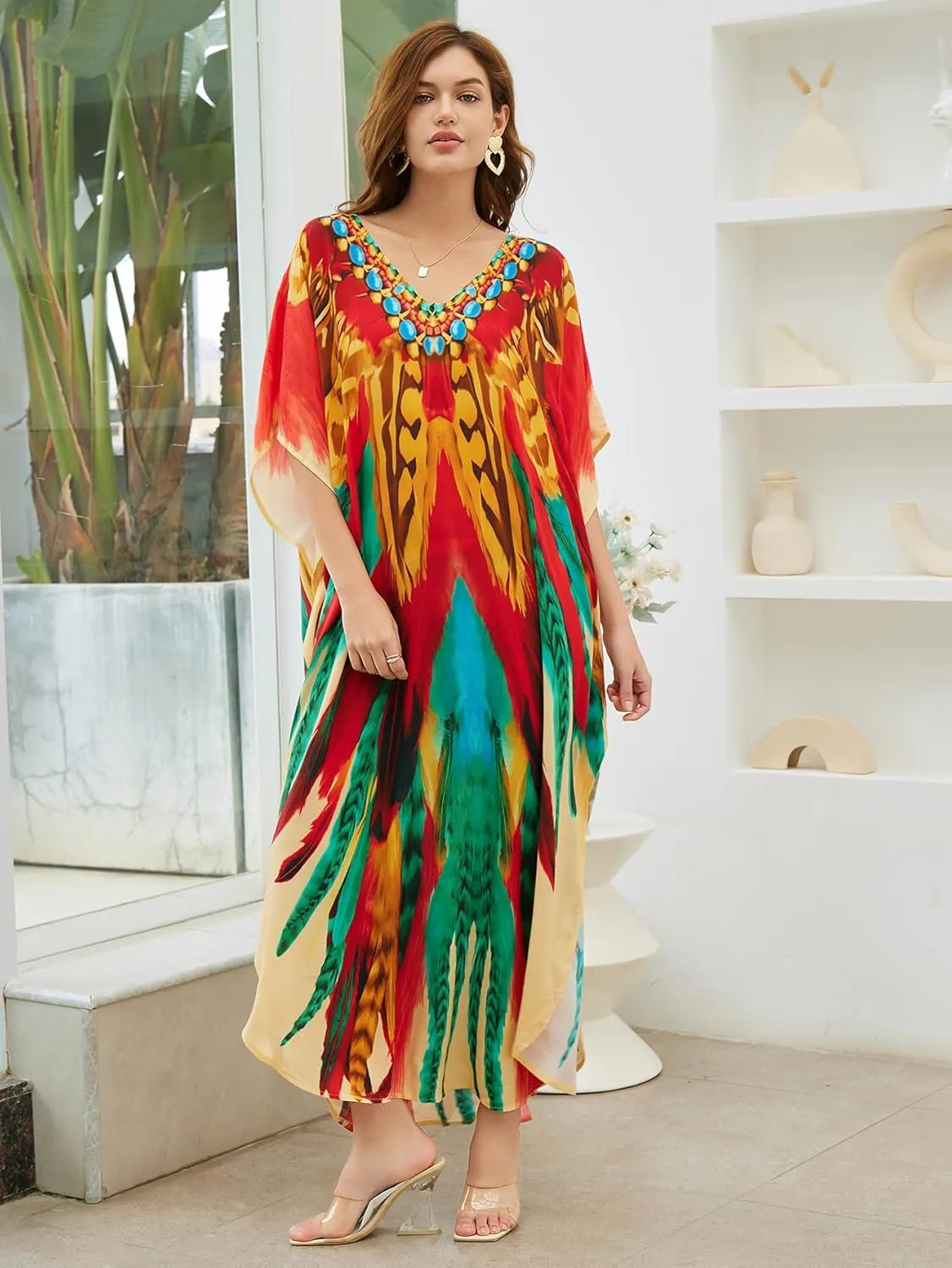 Women Elastic caftan Rayon Ethnic Print kaftans Floral Print Over Sized Caftans Lounge wear