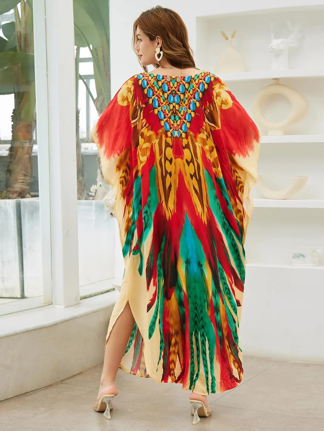 Women Elastic caftan Rayon Ethnic Print kaftans Floral Print Over Sized Caftans Lounge wear