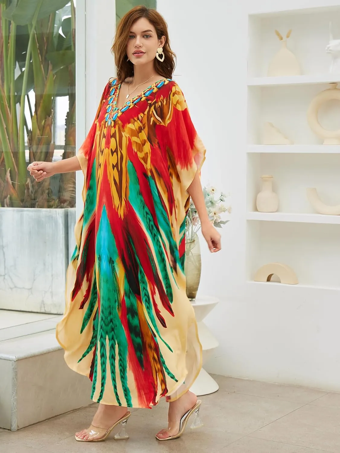 Women Elastic caftan Rayon Ethnic Print kaftans Floral Print Over Sized Caftans Lounge wear