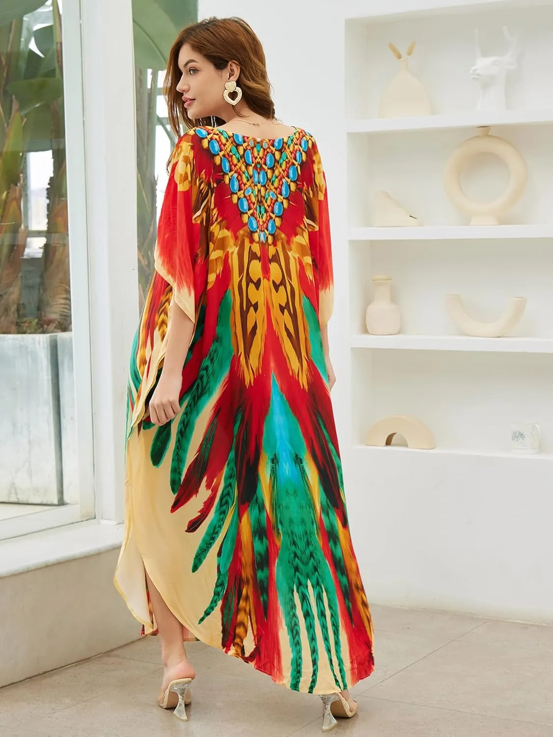 Women Elastic caftan Rayon Ethnic Print kaftans Floral Print Over Sized Caftans Lounge wear