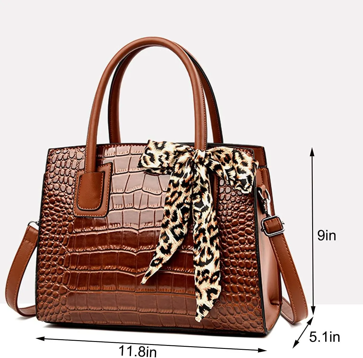 Women Fashion Handbag Crocodile Pattern Purse Shoulder Bag Bowknot Satchel Top-Handle Bag Tote for Work,Travel,Party