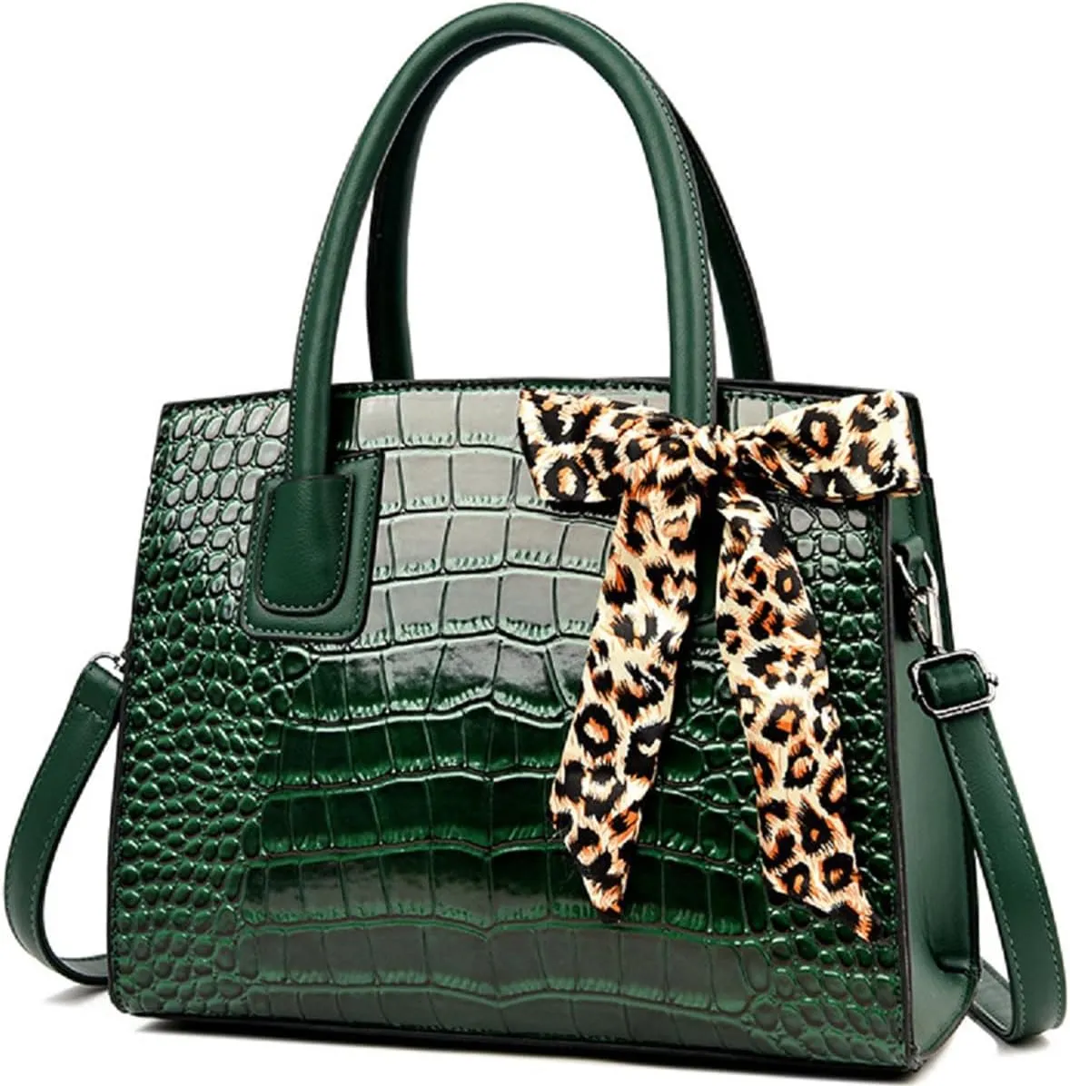 Women Fashion Handbag Crocodile Pattern Purse Shoulder Bag Bowknot Satchel Top-Handle Bag Tote for Work,Travel,Party