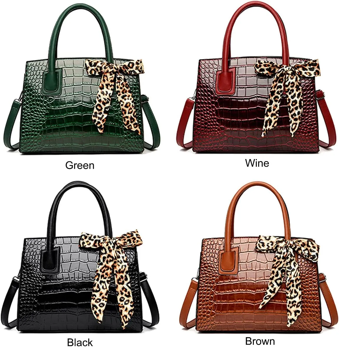 Women Fashion Handbag Crocodile Pattern Purse Shoulder Bag Bowknot Satchel Top-Handle Bag Tote for Work,Travel,Party