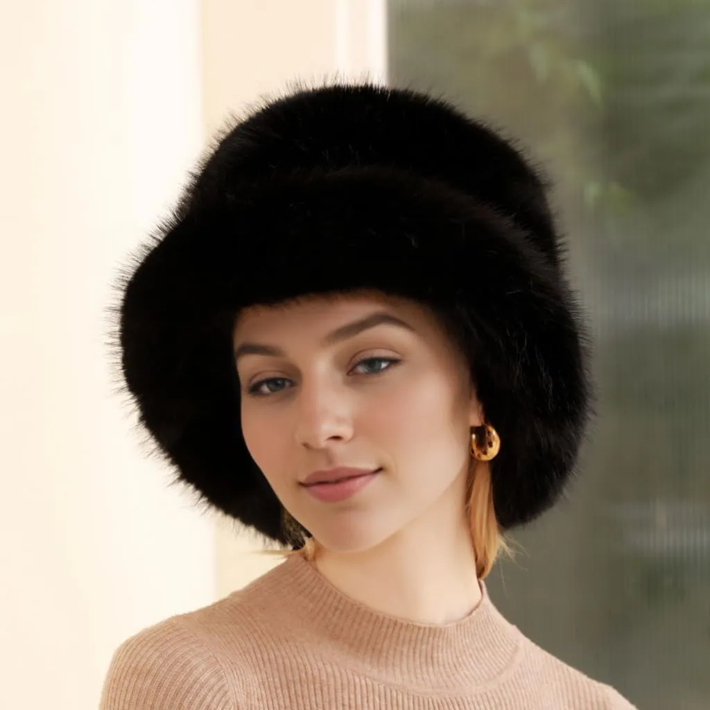 Women Faux Fur Hat Winter Plush Fluffy Bucket Hat Winter Furry Fisherman Cap