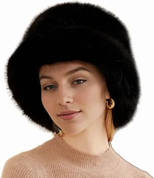 Women Faux Fur Hat Winter Plush Fluffy Bucket Hat Winter Furry Fisherman Cap