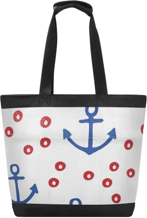 Women Mesh Beach Bag With Zipper and Pockets, Red Blue Sailor Texture Pool Bag Large Beach Tote Bag Travel HandBag Shoulder Bag for Women Girls