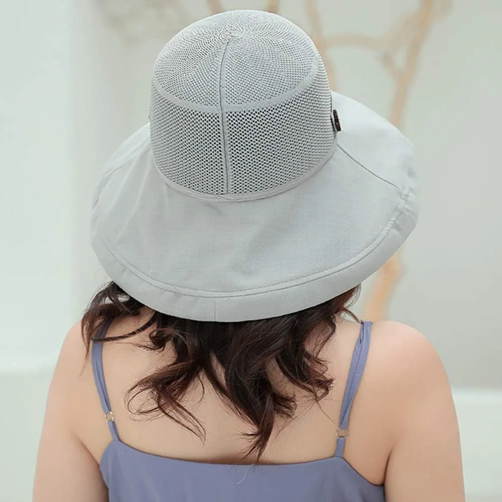 Women Mesh Sun Hats Summer Beach UV Protection UPF Packable Wide Brim Chin Strap
